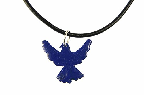 Miniblings Emaille Taube Friedenstaube Kette Halskette Vogel Lederband 45cm blau - Handmade Modeschmuck - Lederkette Jungen von Miniblings