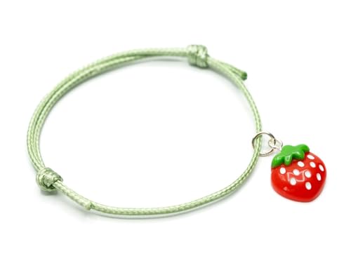 Miniblings Erdbeere Armband Glücksarmband Obst Frucht Kordel grün - Handgemachter Modeschmuck - Damen Herren Unisex von Miniblings