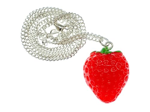 Miniblings Erdbeere Kette Erdbeerkette Erdbeere halbflach Kette 45cm Silber - Handmade Modeschmuck - Gliederkette versilbert von Miniblings