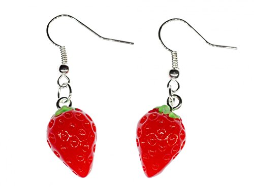 Miniblings Erdbeeren Ohrringe Erdbeerohrringe Hänger Strawberry rund rot 3D - Handmade Modeschmuck I Ohrhänger Ohrschmuck versilbert von Miniblings