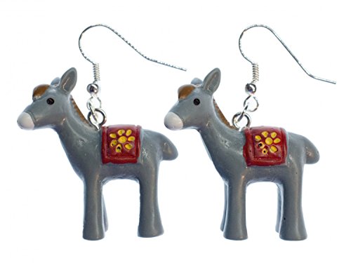 Miniblings Esel Ohrringe Hänger Maultier grau Kinder Pferd 3D Mädchen Eselchen - Handmade Modeschmuck I Ohrhänger Ohrschmuck versilbert von Miniblings
