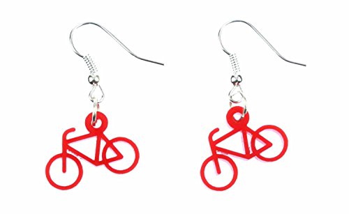 Miniblings Fahrrad Ohrringe Hänger Rad Rennrad Bike Radsport Sport Acrylglas rot - Handmade Modeschmuck I Ohrhänger Ohrschmuck versilbert von Miniblings