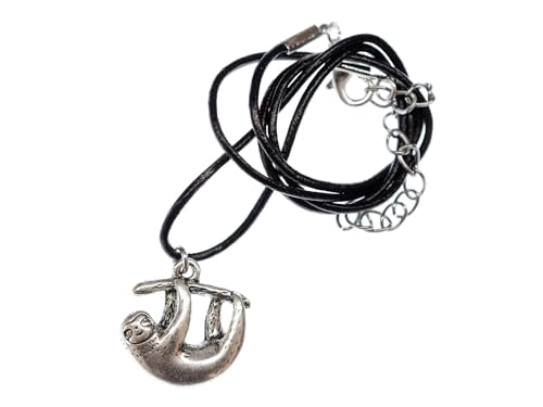 Miniblings Faultier Kette Halskette Anhänger Kinder Schule Faul Silbern - Handmade Modeschmuck - Lederkette Leder von Miniblings