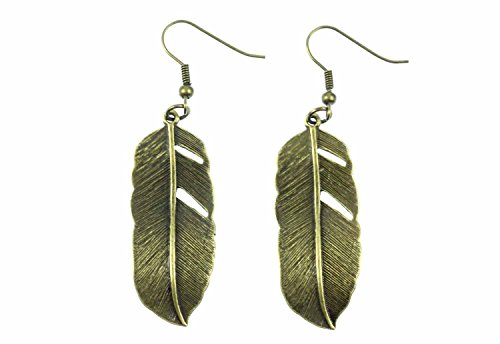 Miniblings Feder Ohrringe Hänger Federn Indianer Federohrringe Bronze 40mm - Handmade Modeschmuck I Ohrhänger Ohrschmuck in bronze von Miniblings