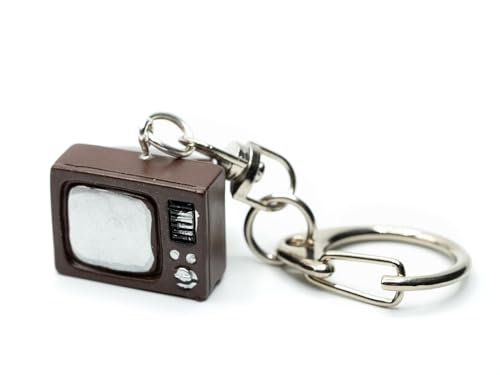 Miniblings Fernseher Schlüsselanhänger TV 3D Retro braun - Handmade Modeschmuck I Anhänger Schlüsselring Schlüsselband Keyring von Miniblings