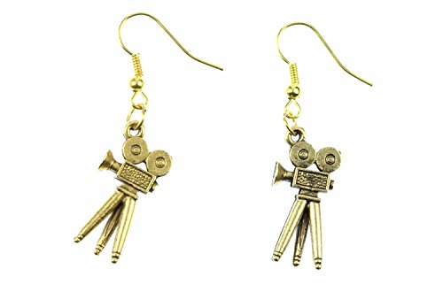 Miniblings Filmkamera Kamera Ohrringe Hänger Movie Kino Hollywood Retro golden - Handmade Modeschmuck I Ohrhänger Ohrschmuck vergoldet von Miniblings