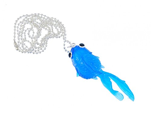 Miniblings Fisch Koi Kette Halskette 80cm Kampffisch Fischkette Goldfisch dunkelblau - Handmade Modeschmuck - Kugelkette versilbert von Miniblings