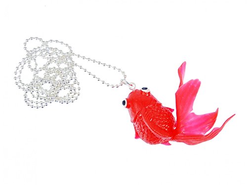 Miniblings Fisch Koi Kette Halskette 80cm Kampffisch Fischkette Goldfisch rot - Handmade Modeschmuck - Kugelkette versilbert von Miniblings