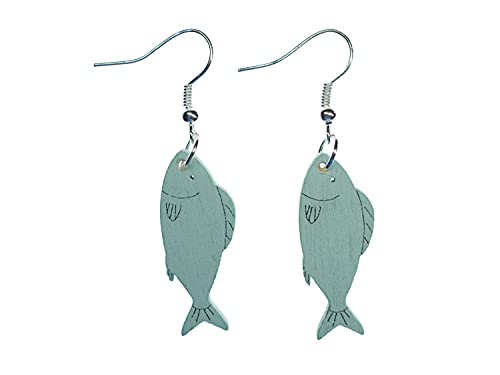 Miniblings Fische Ohrringe Fisch hölzern Holz hellblau - Handmade Modeschmuck I Ohrhänger Ohrschmuck versilbert von Miniblings