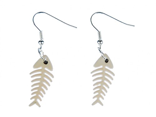 Miniblings Fischgräte Ohrringe Fisch Skelett Gräte Meer Seafood weiß - Handmade Modeschmuck I Ohrhänger Ohrschmuck versilbert von Miniblings