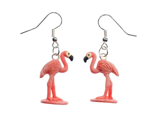 Miniblings Flamingo Ohrringe Hänger 25mm Sommer Party Vogel Kinder Gummi - Handmade Modeschmuck I Ohrhänger Ohrschmuck versilbert von Miniblings