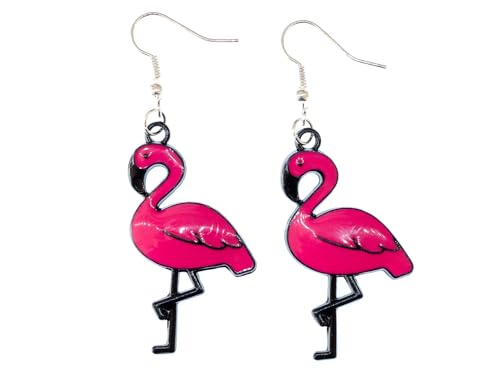 Miniblings Flamingo Ohrringe Hänger Flamingos Vogel Vögel Zoo Emailliert Pink - Handmade Modeschmuck I Ohrhänger Ohrschmuck versilbert von Miniblings