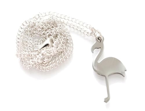 Miniblings Flamingo Silhouette Kette Halskette 45cm Tier Vogel Tropen Silber Edelstahl 45cm - Handmade Modeschmuck - Gliederkette versilbert von Miniblings