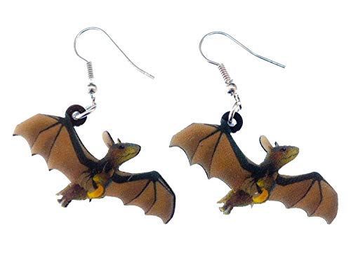 Miniblings Fledermaus Ohrringe Stecker Fledertiere Vampire Flughund Braun 3D Print - Handmade Modeschmuck I Ohrhänger Ohrschmuck versilbert von Miniblings