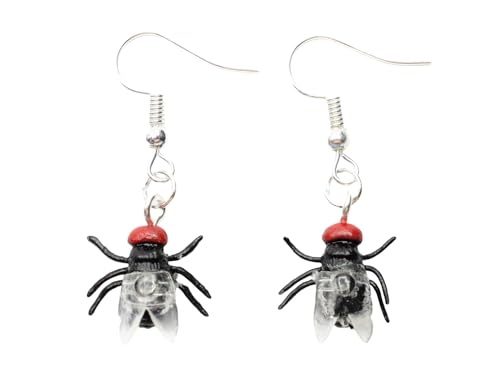 Miniblings Fliege Ohrringe Fliegenohrringe Horror Insekt Halloween Schmeißfliege - Handmade Modeschmuck I Ohrhänger Ohrschmuck versilbert von Miniblings