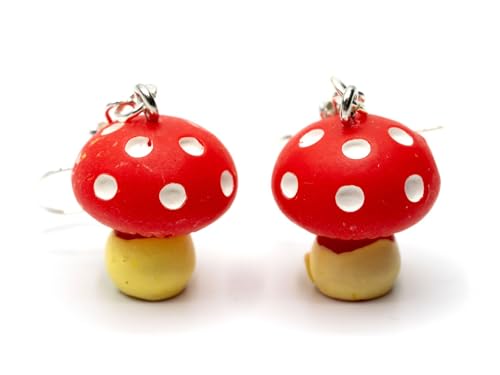 Miniblings Fliegenpilz Ohrringe Pilzohrringe Pilz Hänger Wald Pilze rot weiß - Handmade Modeschmuck I Ohrhänger Ohrschmuck versilbert von Miniblings