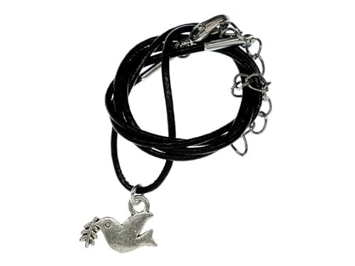 Miniblings Friedenstaube flach Halskette - Handmade Modeschmuck I Kette Weltfrieden Taube Peace - Echte Lederkette Leder von Miniblings