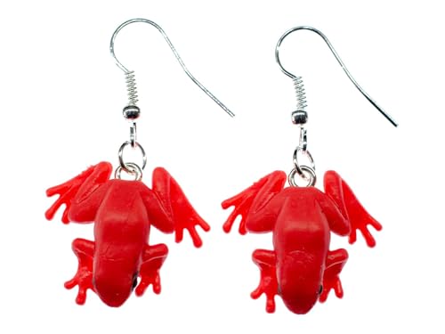 Miniblings Frosch Ohrringe Hänger Giftfrosch Kinderohrringe Amazonas rot - Handmade Modeschmuck I Ohrhänger Ohrschmuck versilbert von Miniblings