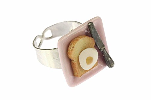 Miniblings Frühstück Teller Toast mit Ei Messer Ring - Frühstück Teller Toast mit Ei Messer - Handmade Modeschmuck I Fingerring mit Motiv I verstellbar one Size von Miniblings