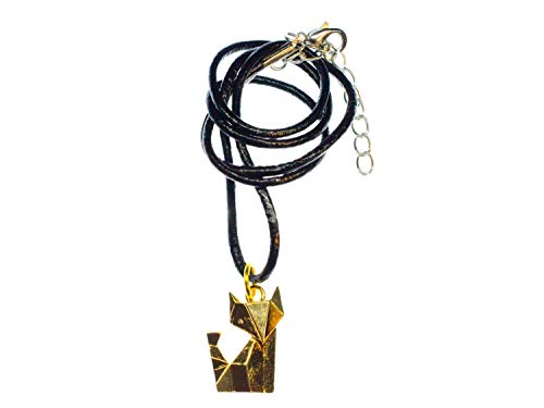 Miniblings Fuchs Kette Halskette 45cm Lederband Leder Origami Katze Wald golden - Handmade Modeschmuck - Lederkette Jungen von Miniblings