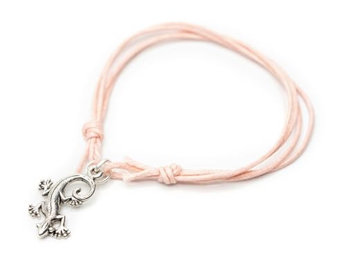 Miniblings Gecko Armband Anhänger Glücksarmband Echse rosa verstellbar Sternchen silber - Handmade Modeschmuck - Damen Mädchen Bettelarmband von Miniblings