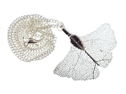 Miniblings Ginko Blattskelett Kette 45cm Halskette Anhänger Baum Ginkgo China - Handmade Modeschmuck - Gliederkette versilbert von Miniblings