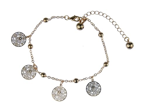 Miniblings Glöckchen Mandala rund Fußkettchen Fußkette Blätter Blume rosegold- Handmade Modeschmuck I Sommer Beach Sommerschmuck von Miniblings