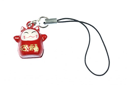 Miniblings Glückskatze Winkekatze Handyanhänger Maneki Neko Katze Manineko rot- Handmade Modeschmuck I Anhänger Handyschmuck Schlüsselanhänger von Miniblings