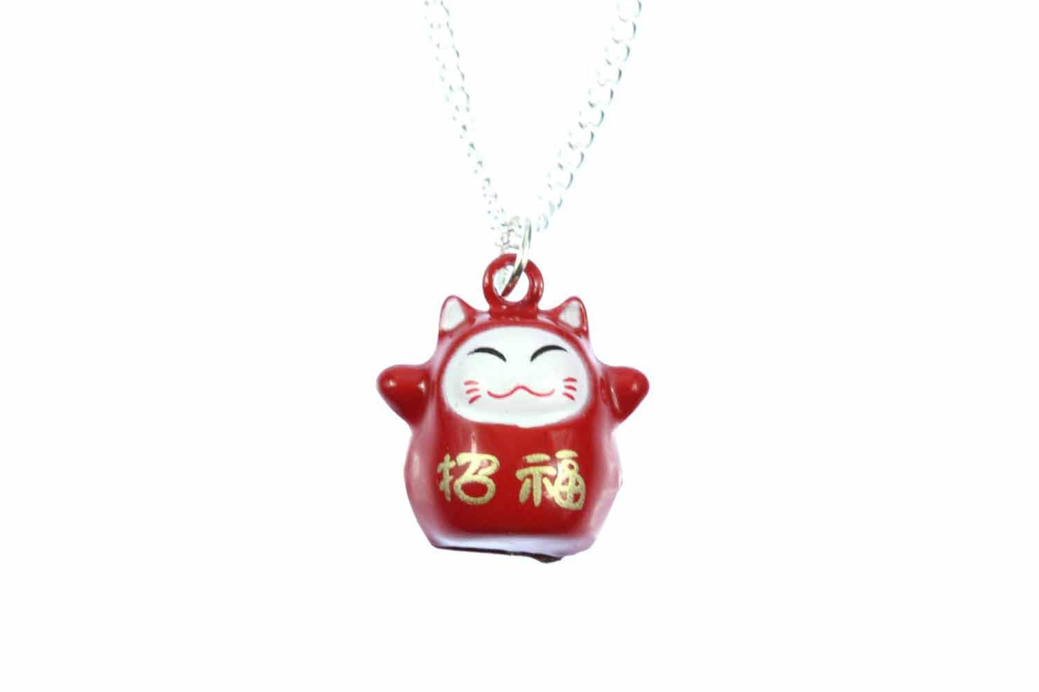 Miniblings Glückskatze Winkekatze Maneki-Neko Halskette 45cm Glücksbringer 19mm von Miniblings