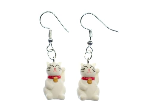 Miniblings Glückskatze Winkekatze Ohrringe Miniblings Manineko Katzen Manga weiß Gummi 25mm von Miniblings