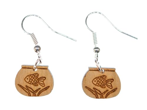 Miniblings Goldfisch im Glas Aquarium Ohrringe Hänger Goldfischglas Fisch Holz Aquarium LC - Handmade Modeschmuck I Ohrhänger Ohrschmuck versilbert von Miniblings