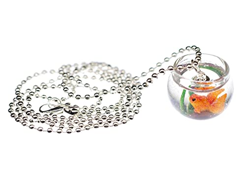Miniblings Goldfisch im Glas Goldfischglas Kette Halskette 80cm Aquarium Fisch - Handmade Modeschmuck - Kugelkette versilbert von Miniblings