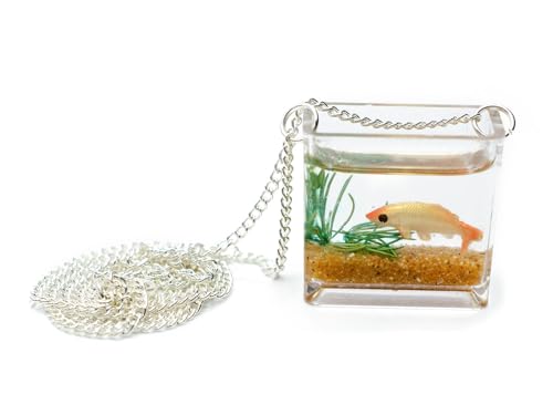 Miniblings Goldfischglas Halskette - Handmade Modeschmuck I Kette Goldfisch Glas Fisch Haustier Aquarium 45cm - Gliederkette versilbert von Miniblings