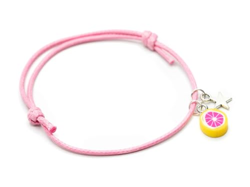 Miniblings Grapefruit Armband Glücksarmband Obst Frucht Zitrus rosa - Handgemachter Modeschmuck - Damen Herren Unisex von Miniblings