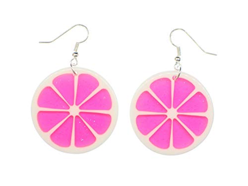 Miniblings Grapefruit Pampelmuse Ohrringe Hänger Obst Orange 35mm rosa pink - Handmade Modeschmuck I Ohrhänger Ohrschmuck versilbert von Miniblings