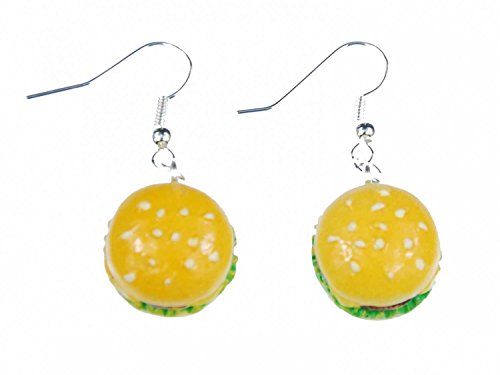 Miniblings Hamburger Big Cheeseburger Ohrringe Hänger Burger Fast Food Kawaii 20mm - Handmade Modeschmuck I Ohrhänger Ohrschmuck versilbert von Miniblings