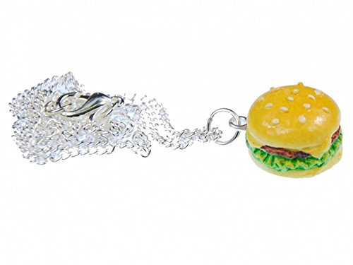 Miniblings Hamburger Big Kette Halskette 45cm Cheeseburger Fast Food Burger 16mm - Handmade Modeschmuck - Gliederkette versilbert von Miniblings