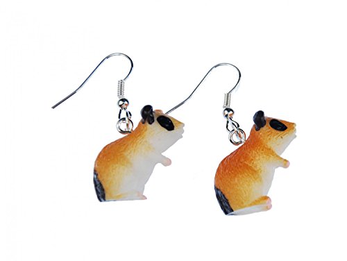 Miniblings Hamster Ohrringe Hänger Haustier gefleckt Teddyhamster Goldhamster - Handmade Modeschmuck I Ohrhänger Ohrschmuck vergoldet von Miniblings