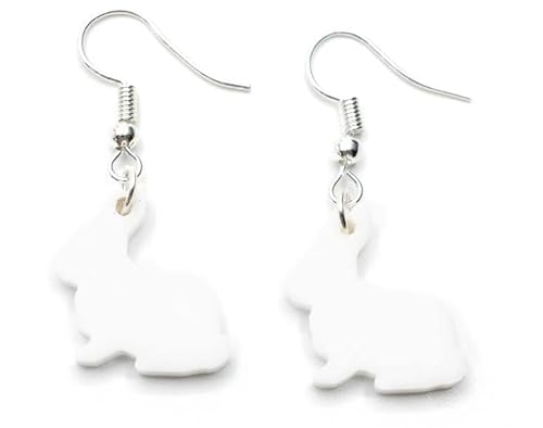Miniblings Hase Kaninchen Ohrringe Hänger Osterhase Kaninchen Acrylglas weiß - Handmade Modeschmuck I Ohrhänger Ohrschmuck versilbert von Miniblings