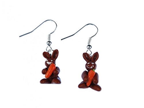 Miniblings Hase Osterhase Ohrringe Schokolade Kaninchen Osterhase mit Möhre braun - Handmade Modeschmuck I Ohrhänger Ohrschmuck versilbert von Miniblings