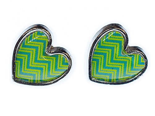 Miniblings Herz Ohrstecker Stecker Ohrringe Hippie Liebe Tapetenmuster grün Metall - Handmade Modeschmuck I Ohrringe Stecker Ohrschmuck von Miniblings