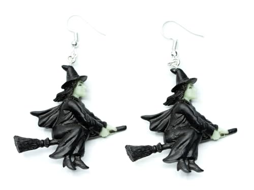 Miniblings Hexe Ohrringe Halloween Hexenbesen Hexer Zauber Besen schwarz Leuchtet - Handmade Modeschmuck I Ohrhänger Ohrschmuck versilbert von Miniblings