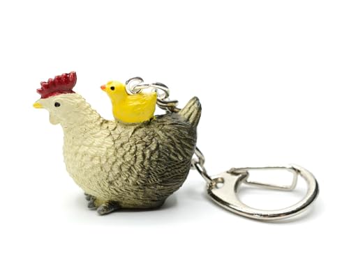 Miniblings Huhn Küken Schlüsselanhänger Farm Bauernhof Henne Ostern Frühling - Handmade Modeschmuck I Anhänger Schlüsselring Schlüsselband Keyring von Miniblings