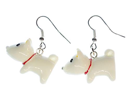 Miniblings Hund Ohrringe Hänger Hunde Welpe Halsband Tier Ohrring Wauwau weiß - Handmade Modeschmuck I Ohrhänger Ohrschmuck versilbert von Miniblings