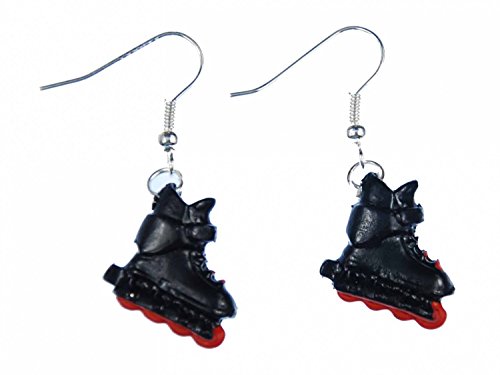 Miniblings Inlineskates Ohrringe Rollerskates Skates Rollschuhe Skater schwz rot - Handmade Modeschmuck I Ohrhänger Ohrschmuck versilbert von Miniblings