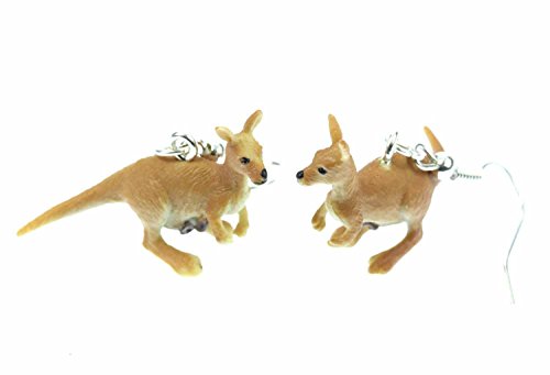 Miniblings Känguru Ohrringe Kängurus Hänger Australien mit Baby Zoo Gummi - Handmade Modeschmuck I Ohrhänger Ohrschmuck versilbert von Miniblings