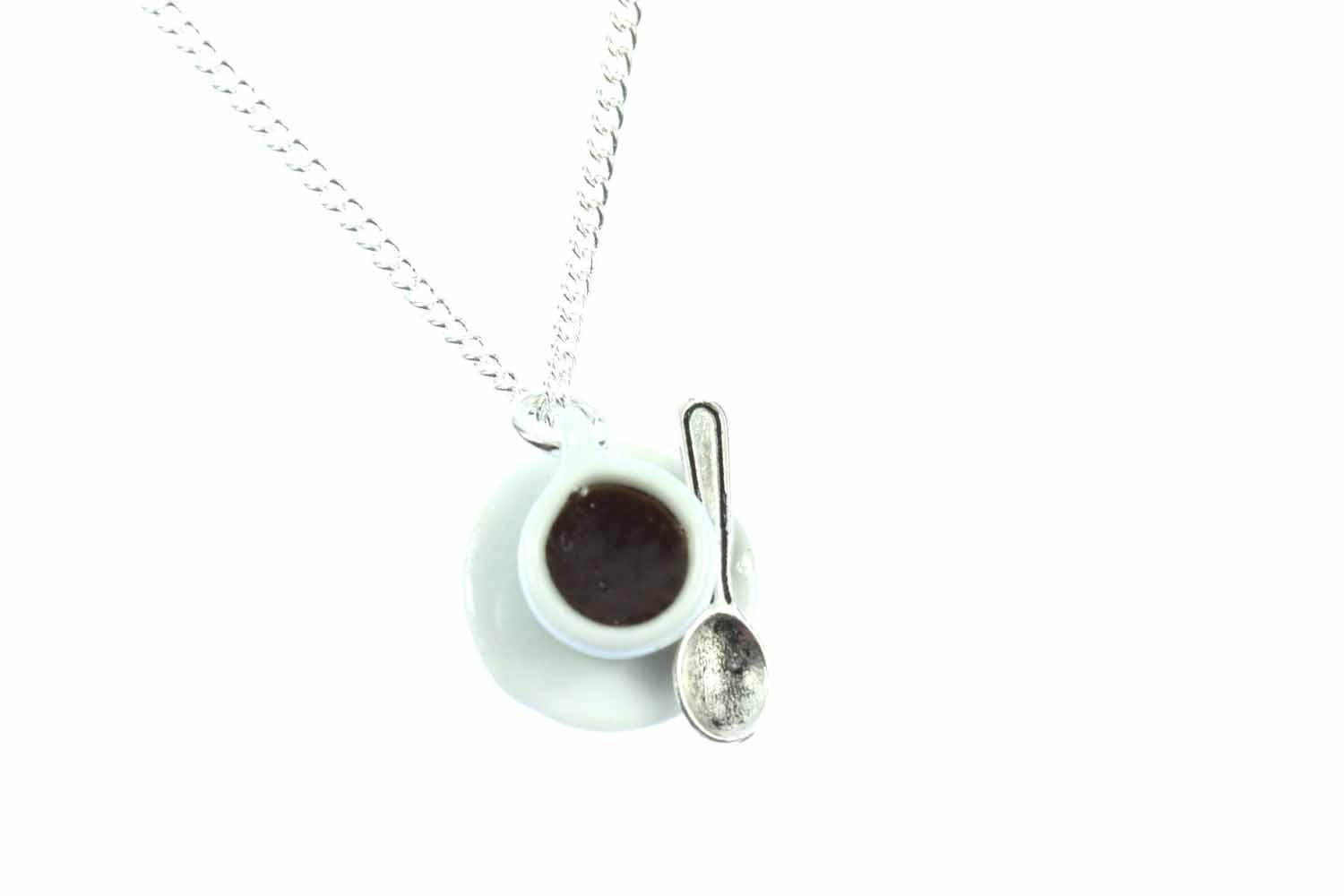 Miniblings Kaffeetasse Porzellan Kaffee Tasse Halskette 45cm Cafe Teetasse Löffel von Miniblings