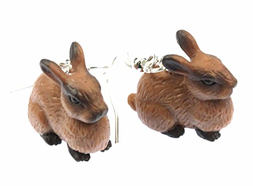 Miniblings Kaninchen Ohrringe Kaninchenohrringe Hase Osterhase braun Gummi - Handmade Modeschmuck I Ohrhänger Ohrschmuck versilbert von Miniblings