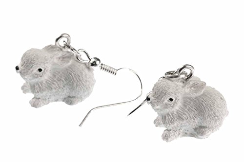 Miniblings Kaninchen Ohrringe Kaninchenohrringe Hase Osterhase sitzend weiß - Handmade Modeschmuck I Ohrhänger Ohrschmuck versilbert von Miniblings