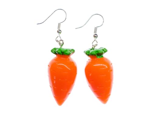 Miniblings Karotte Möhre Rübe Ohrringe Hänger Hase Gemüse 3D orange 34mm Essen - Handmade Modeschmuck I Ohrhänger Ohrschmuck versilbert von Miniblings